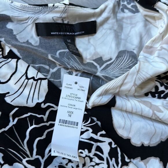 WhiteHouseBlackMarket Button-Front Midi Wrap Dress Blk/Wht/Tan M NWT - Picture 5 of 6